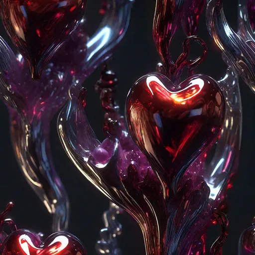 Prompt: "A Reflective BlownGlass Sculpture of a Tiny Pulsating Heart gripped by a Demonic Hand, necrotic magic, by Anson Maddocks, David Patchen. Ultrafine details, Rendered in Unreal Engine 5, Masterful Composition, Reimagined by industrial light and magic, caneworking, 4k, refractive lighting, HDR, IMAX, Horde3D, shadow depth"