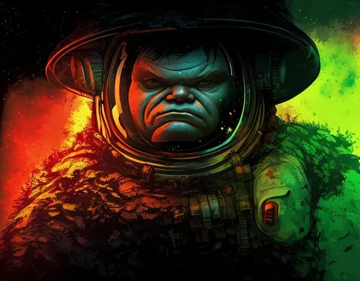 Prompt: swamp planet jack black astronaut 