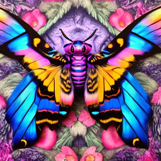 Prompt: Deaths head hawkmoth diorama in the style of Lisa frank