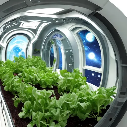 Prompt: Close caption of a Space creaft living apartment pod for one person. Food crops garden. For food and oxygen.