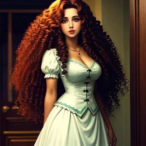 Prompt: a woman with long curly hair