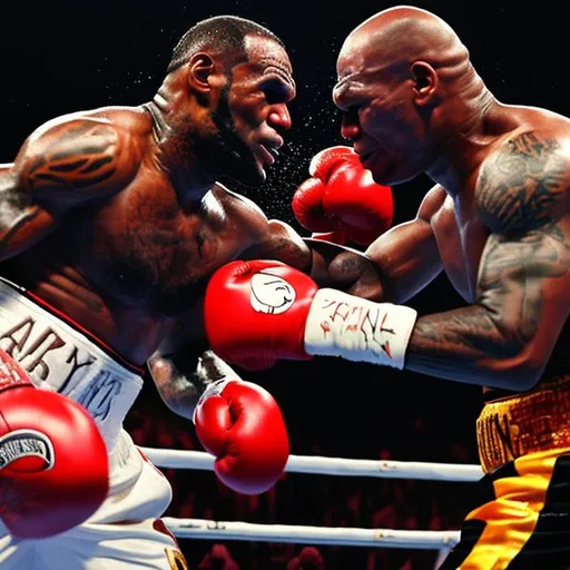 Prompt: lebron james vs mike tyson boxing