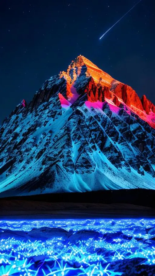 Prompt: Mountain of Blue light,in the night