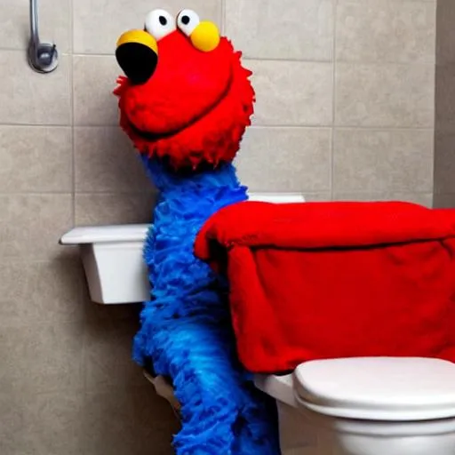 Prompt: elmo on the toilet