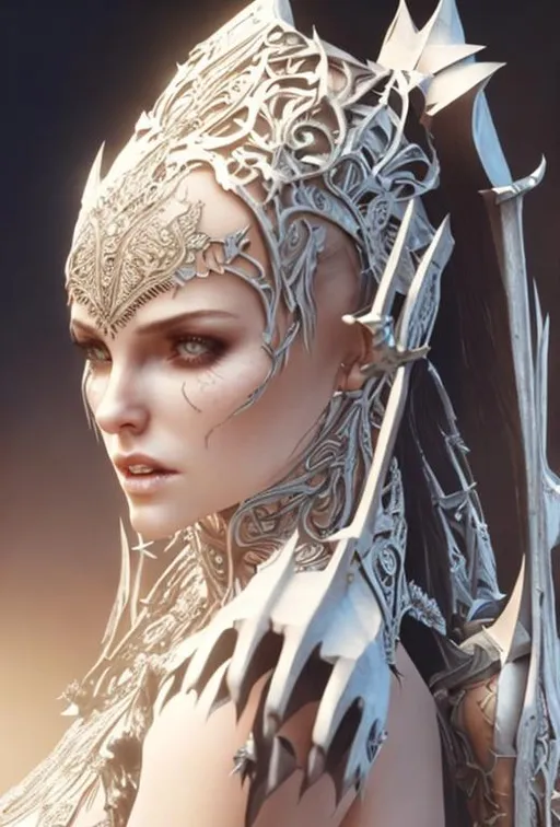 Prompt: character design, beautiful demon female, bone armor, intricate details, cinematic lighting, photo realistic, extremely realistic