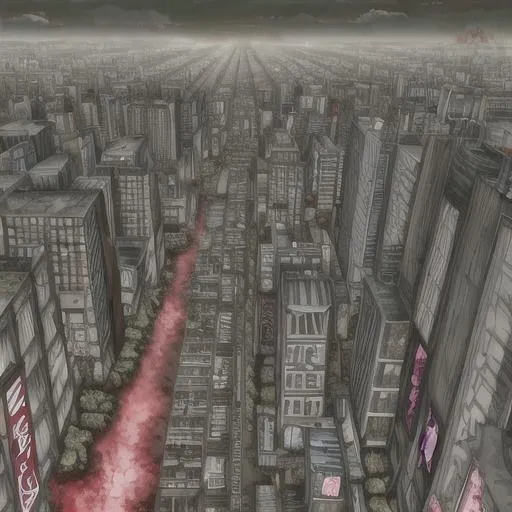 Prompt: GROUND VIEW, anime, Japanese, zombie apocalypse running towards you, you running away, side angle, BRIGHT colors, anime, Japanese, zombie apocalypse, wallpaper, trippy sky, city, POV, First person on ground, hoard of zombies running