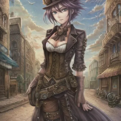 Prompt: steampunk road