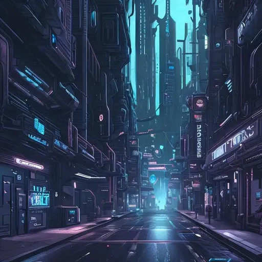 Prompt: dark themed futuristic city streets


