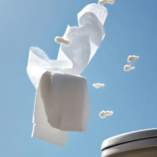 Prompt: toilet paper flys away to heaven