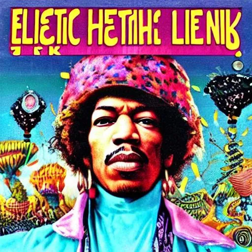 Prompt: jimi hendrix "electric lunch lady land" psychedelic album 8k