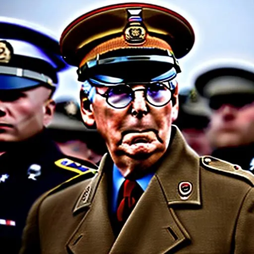 Prompt: LPhoto Realistic Portrait of ugly senate majority leader ((Mitch McConnell)) cosplaying as a wwii soldier in 1944 world war II