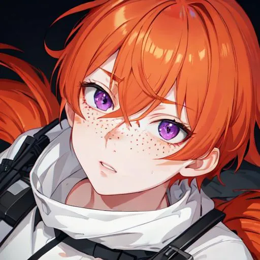 Prompt: Erikku male adult (short ginger hair, freckles, right eye blue left eye purple) UHD, 8K, Highly detailed, insane detail, best quality, high quality,  anime style, passed out