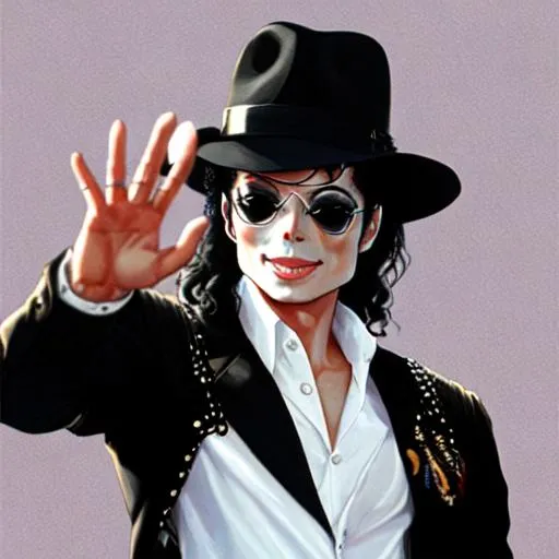 Prompt: The artist Michael Jackson is waving to the camera. Photorealistic