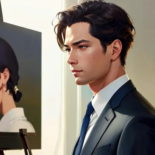 Prompt: modelshoot style, (extremely detailed CG unity 8k wallpaper), photo of the most beautiful artwork in the world, potrait, 1male, office suit, good looking, standing, professional majestic oil painting by Ed Blinkey, Atey Ghailan, Studio Ghibli, by Jeremy Mann, Greg Manchess, Antonio Moro, trending on ArtStation, trending on CGSociety, Intricate, High Detail, Sharp focus, dramatic, photorealistic painting art by midjourney and greg rutkowski