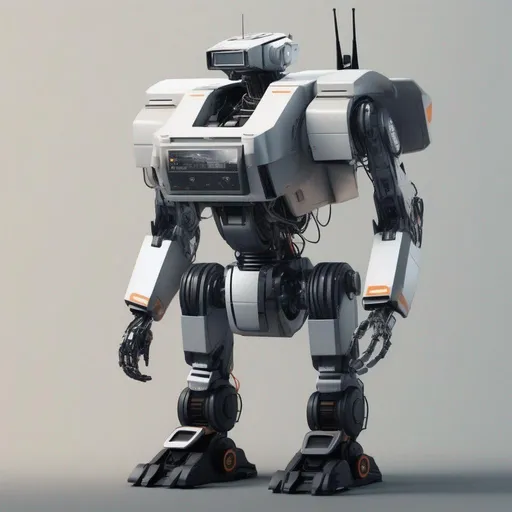 Prompt: three-quarter full-body close-up, (maximum detailed realistic robot in Chappie film style, minimalist