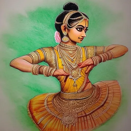 Prompt: Bharatnatyam dancer drawing