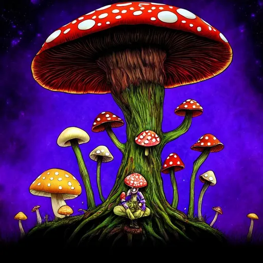 Prompt: the mushroom man, dmt dream, psycadelic