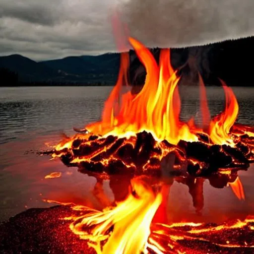 Lake of fire, Fire Lake , burning water , flames