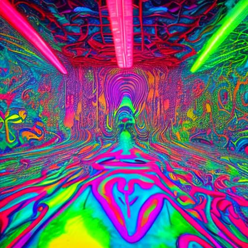 As you enter the room, a wave of neon colors and tri... | OpenArt