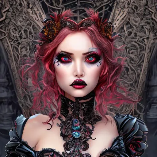 Prompt: A ornate vampire, full body, corset, lace dress, huge full lips, amazing colors, skottie young, 3d blender render, pop surrealism, physically based rendering, square image, hyperdetailed