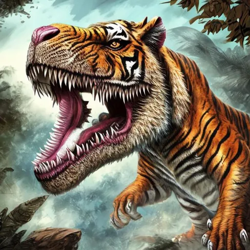 Prompt: Tiger dinosaur combined
