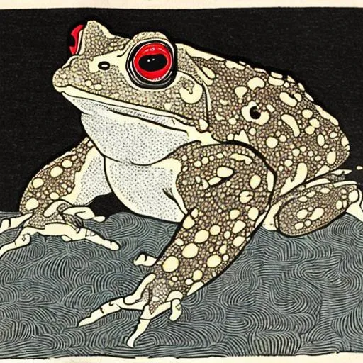 Prompt: Toad, highly detailed, in the style of japanese woodblock art