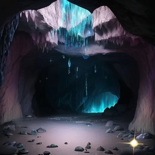 Prompt:  deep cave lined with sparking jewels 