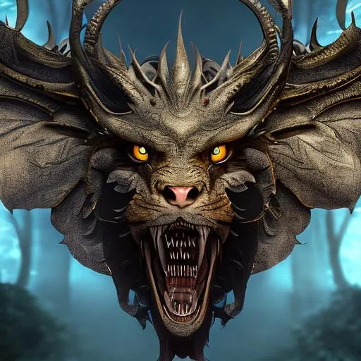 mythical animal with dragon body and lion head with...