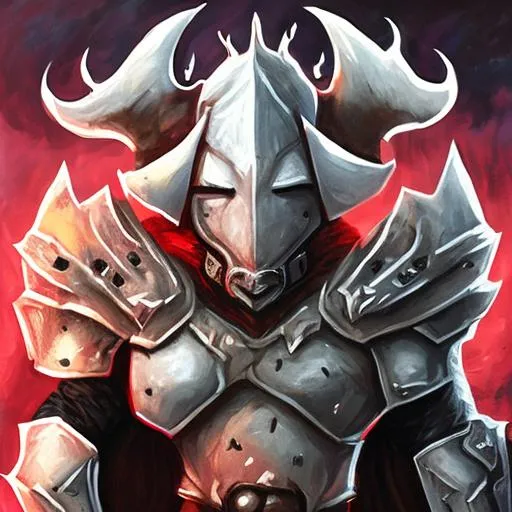 Prompt: White armor juggernaut with bull helmet