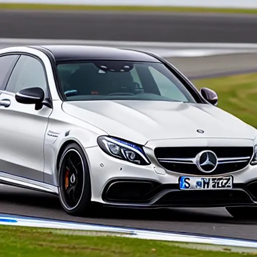 Prompt: Black track modified Mercedes Amg c63 at Le Mans, Perfect, smooth, fast, detailed, 4k, night,