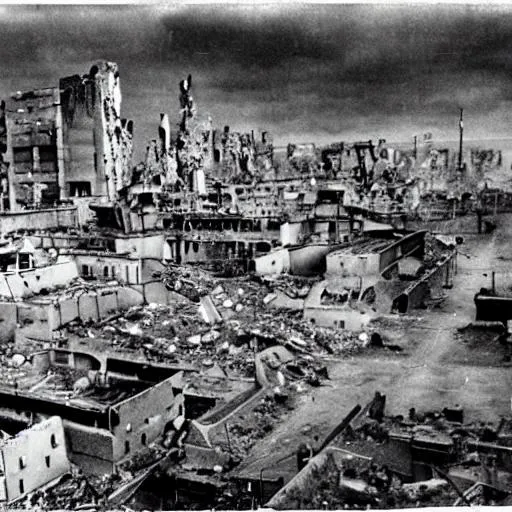 Prompt: The city of Kalisz after a nuclear attack