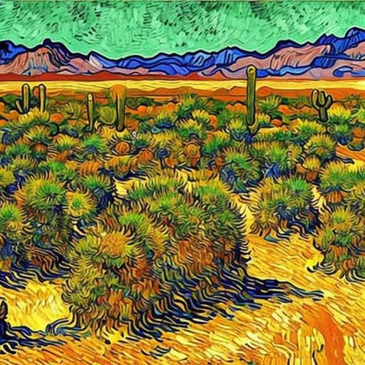 Prompt: Hot Desert Afternoon Van Gogh Style