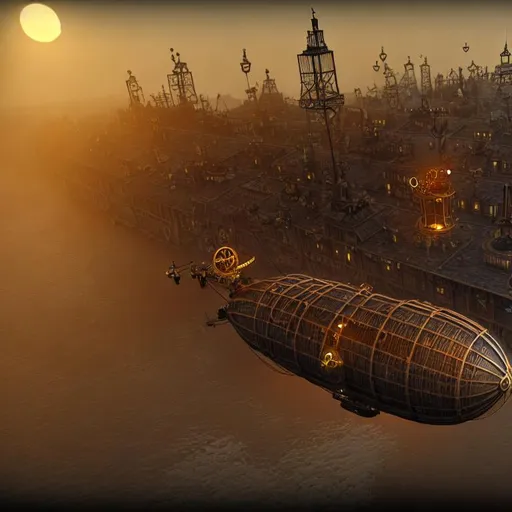 Prompt: steampunk airship city rysty  8k HDDR