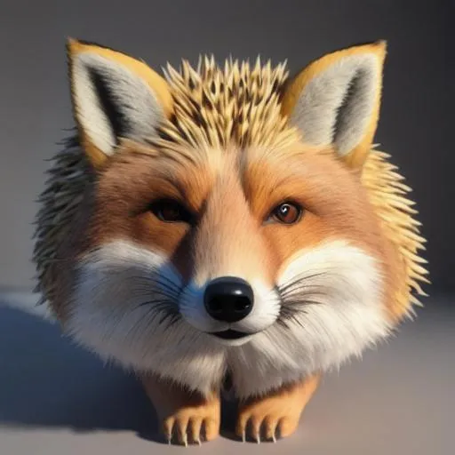 Prompt: fox mix with big hedgehog, photorealistic, animals