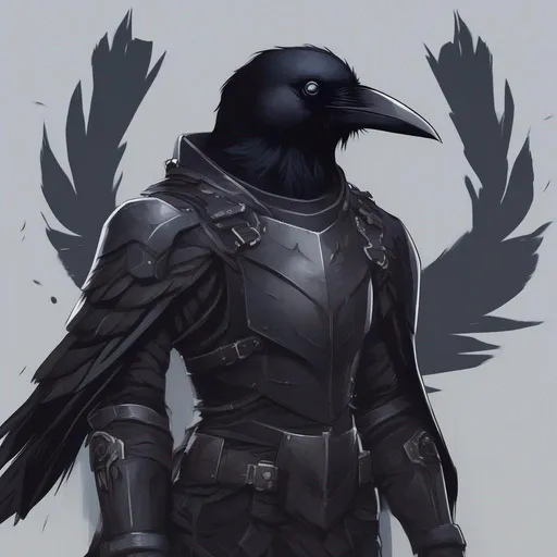 Prompt: a raven with a black armor suit