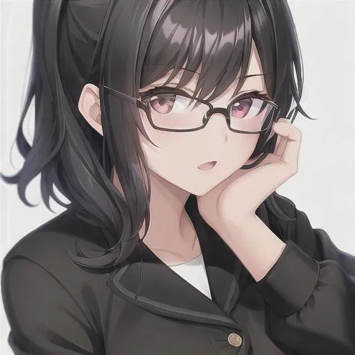 Prompt: girl with black hair and glasses, official media