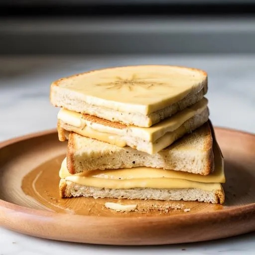 Prompt: banana cheese sandwich stack like pancakes on top of eachother