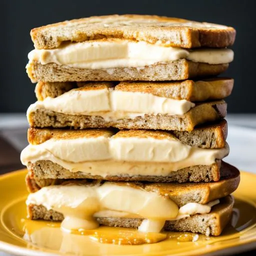 Prompt: banana cheese sandwich stack like pancakes on top of eachother