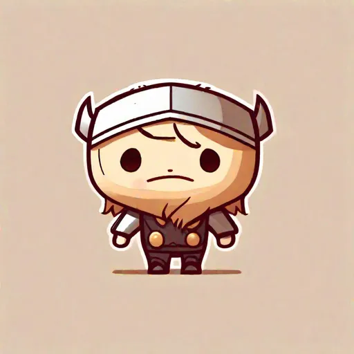 Prompt: 2d sketch cute icon tiny thor with a head that is 5 times larger than its body without background 