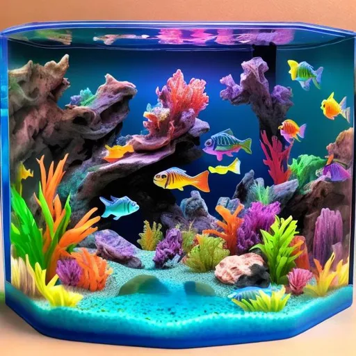 Prompt: Lisa frank style aquarium diorama