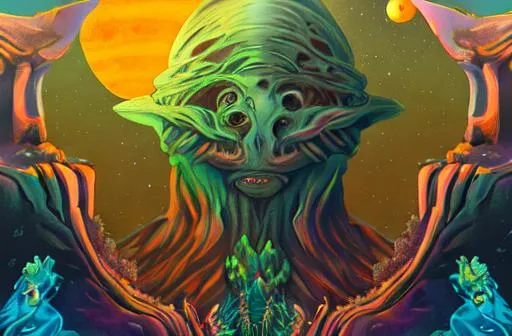 Prompt:  DMT CREATS A DREAM OF ALIENS,ET, INTERSTELLER  SPACE TRAVEL, UFO, MEET YOUR PLANETARY GUID,TRAVELING THROUGH THE  UNIVERSE,CREATURES FROM OTHER PLANETS,OCEANS MADE OF MURCURY,FINDING AGOTS ALL OVER, SNOWBOARDING MOUNTAIN PEAKS ON THR MOONS OF SATURN