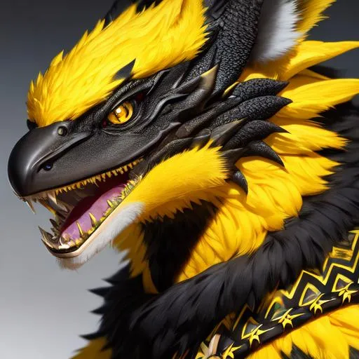 Prompt: Portrait of an anthro wyvern with striking yellow fur and iridescent black markings and a cute face, liminal space streets, perfect composition, hyperrealistic, super detailed, 8k, high quality, trending art, trending on artstation, sharp focus, studio photo, intricate details, highly detailed, by greg rutkowski