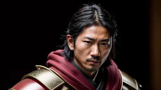 Prompt: Young Hiroyuki Sanada as a Samurai Photorealistic Overdetailed Portrait, Well Detailed face, Red and Black Robes and Armor, Black hair, Detailed Hands, Detailed Twilight Background, Intricately Detailed, Award Winning, Photograph, Film Quality.