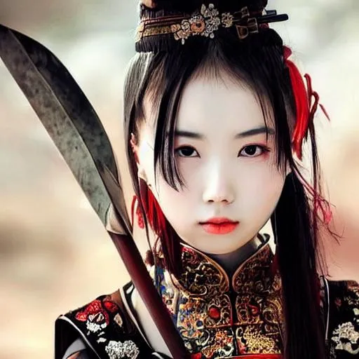 Prompt: fantasy Chinese girl  with pretty eys perfect face 
with warrior clothes 

