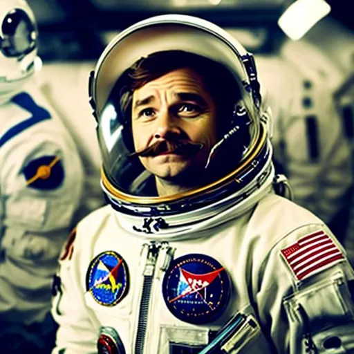 Prompt: Martin Freeman as an astronaut, with a vintage moustache