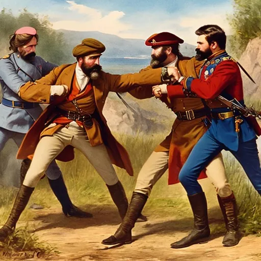 Prompt: Realistic in color Sir Harry flashman 
Fighting a Indian mutineer 