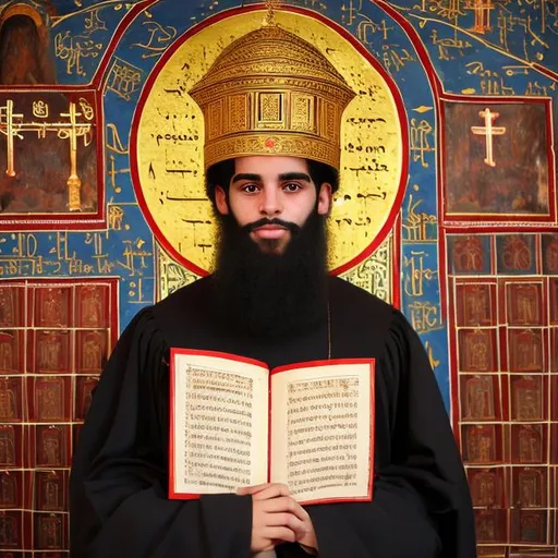 Prompt: Student of the fathers  of the church  a man dedicated to learning the depths of the Oriental Orthodox faith and expressing it to others 