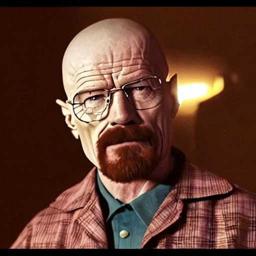 Prompt: Walter white as a beautiful woman, thick legs, cleavage