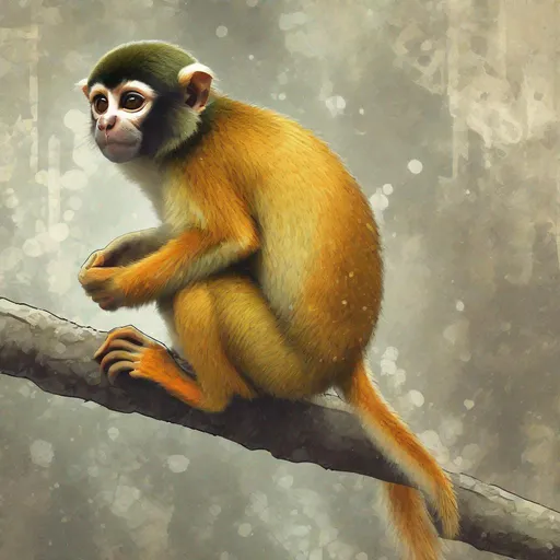 Prompt: squirrel monkey, orange-brown fur with darker speckles, Feldspar, masterpiece, best quality, in graphic novel art style