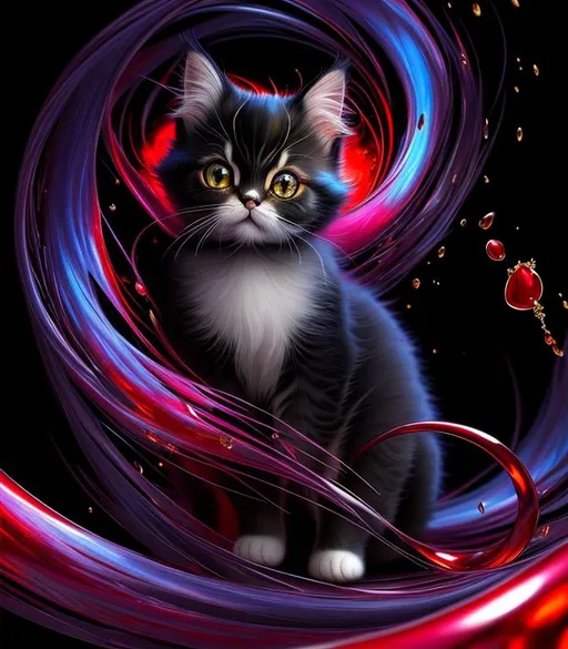 Prompt: surreal puffy liquid red gold silver jade (Beautiful {Furry!!! Persian}kitten plasma, Beautiful big {heart-shaped}reflective eyes, long flowing hair), hyper realistic, expansive psychedelic background, hyper realistic, 8K --s99500